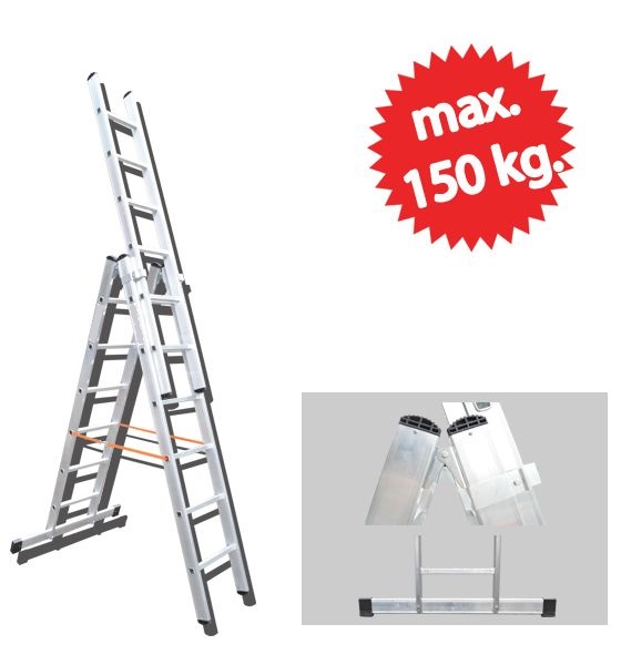 ÜÇ PARÇALI ALÜMİNYUM A TİPİ ÜSTÜNE SÜRGÜLÜ MERDİVEN